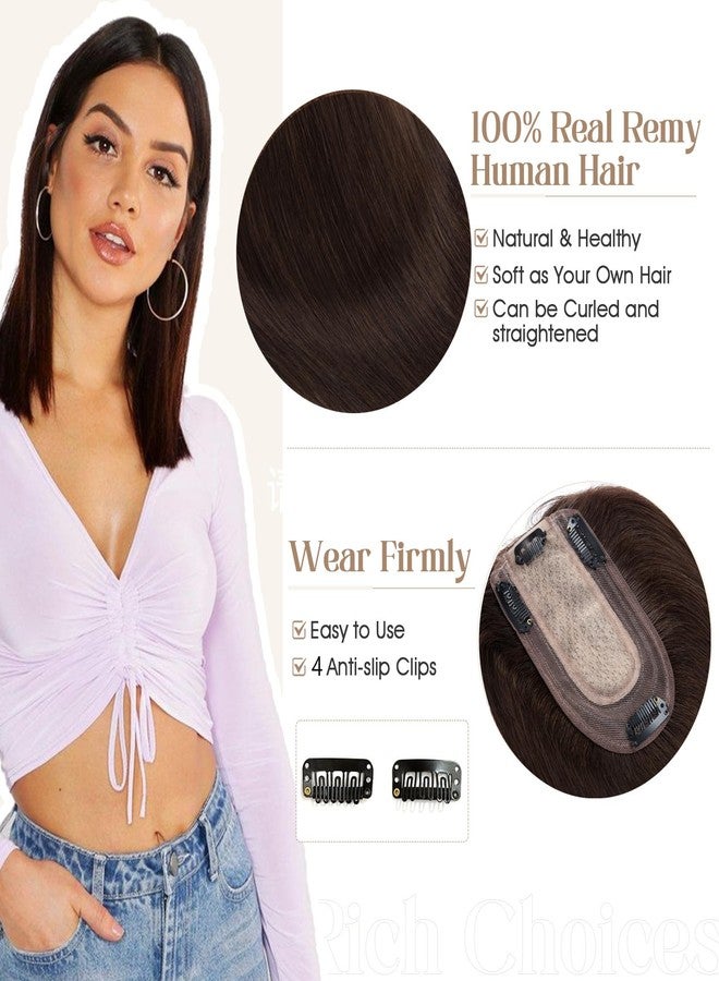 Rich Choices Hair Toppers for Women Real Human Hair No Bangs 100% Human Remy Toppers with Thinning Hairs Clip in Toppers HairPieces for Women 2.7"*5.1"Lace Base 10 Inch #2 Dark Brown - Image 5